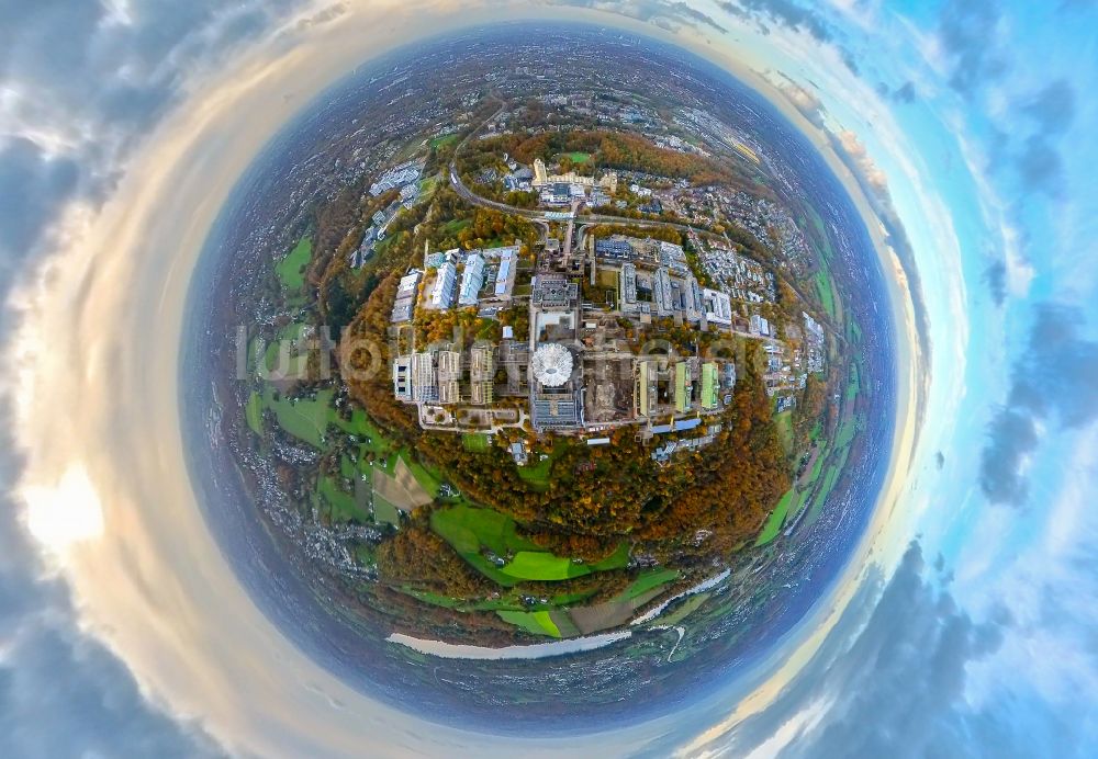 Bochum von oben - Fish Eye- Perspektive Campus- Gebäude der Ruhr-Universität in Bochum im Bundesland Nordrhein-Westfalen