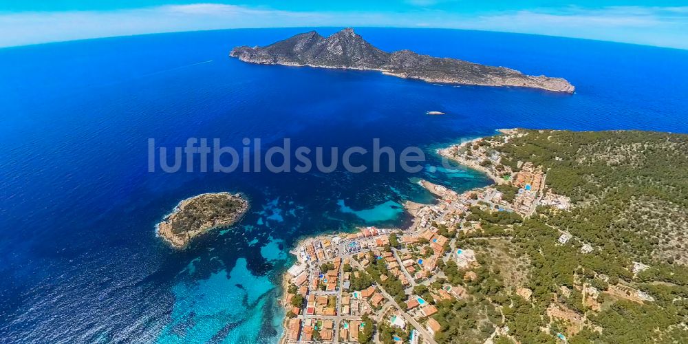 Luftaufnahme Andratx - Fish Eye- Perspektive Felsplateau Sa Dragonera - Dracheninsel in Andratx auf der balearischen Mittelmeerinsel Mallorca, Spanien