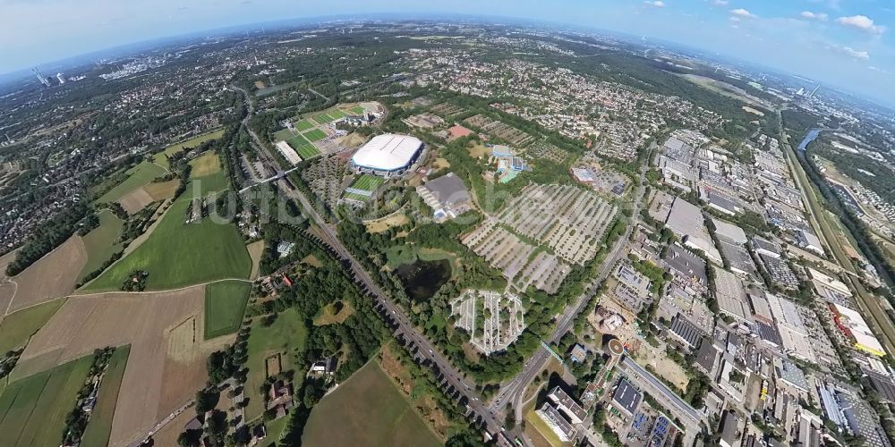 Gelsenkirchen von oben - Fish Eye- Perspektive Fussballstadion des Vereins FC Schalke 04 - VELTINS-Arena in Gelsenkirchen im Bundesland Nordrhein-Westfalen, Deutschland