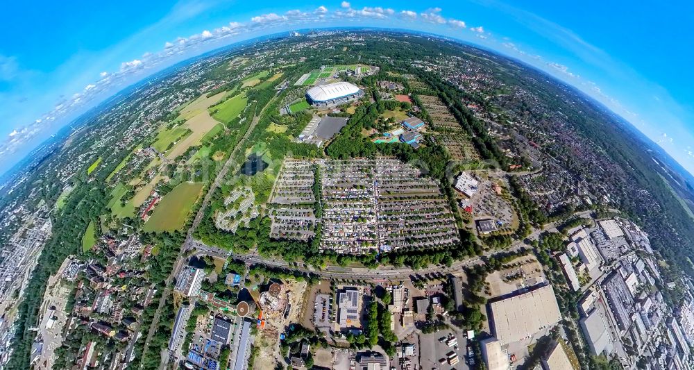 Gelsenkirchen von oben - Fish Eye- Perspektive Fussballstadion des Vereins FC Schalke 04 - VELTINS-Arena in Gelsenkirchen im Bundesland Nordrhein-Westfalen, Deutschland