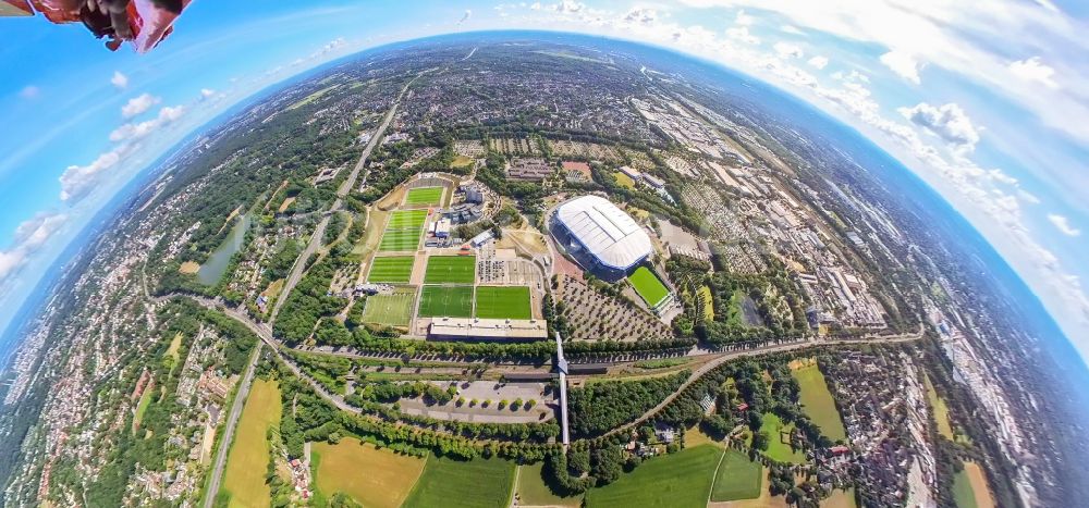 Luftbild Gelsenkirchen - Fish Eye- Perspektive Fussballstadion des Vereins FC Schalke 04 - VELTINS-Arena in Gelsenkirchen im Bundesland Nordrhein-Westfalen, Deutschland