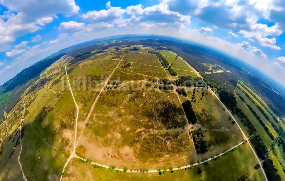 Senne aus der Vogelperspektive: Fish Eye- Perspektive Gelände des TÜP Truppenübungsplatz und Heidelandschaft Stuckenbusch in Senne im Bundesland Nordrhein-Westfalen, Deutschland