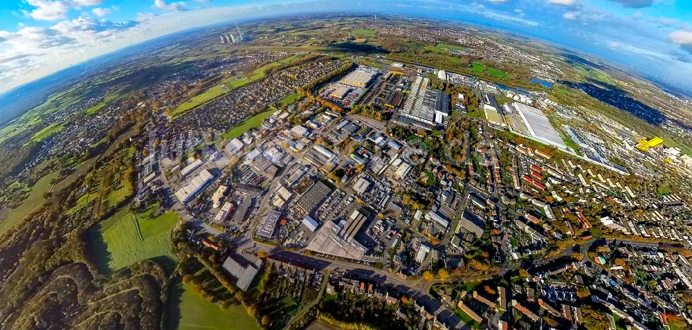 Luftbild Hamm - Fish Eye- Perspektive Gewerbegebiet Daberg in Hamm im Bundesland Nordrhein-Westfalen, Deutschland