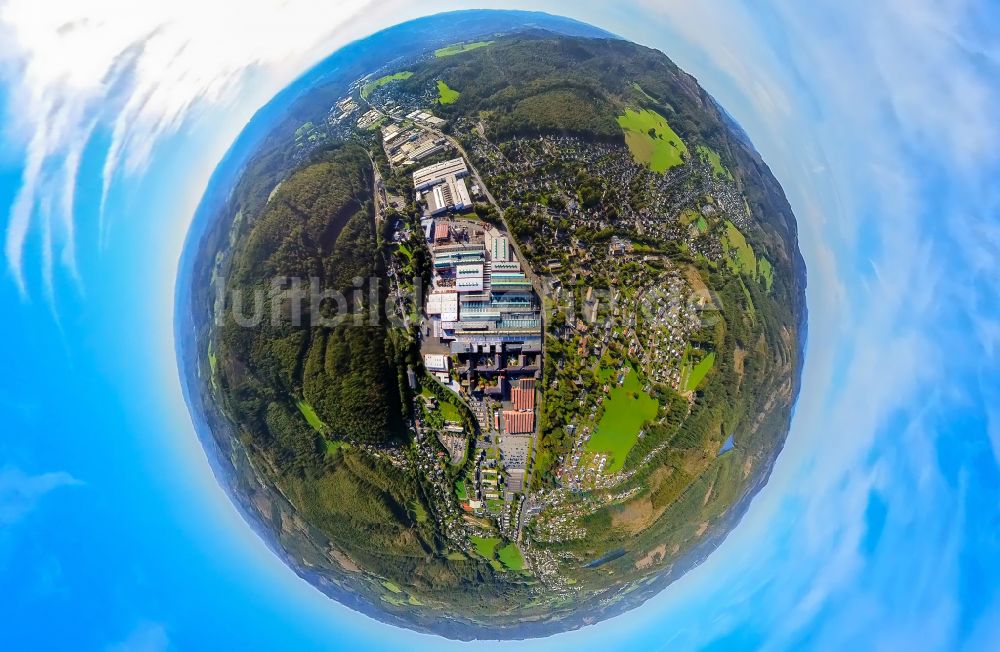 Luftaufnahme Dahlbruch - Fish Eye- Perspektive Industrie- und Gewerbegebiet in Dahlbruch im Bundesland Nordrhein-Westfalen, Deutschland