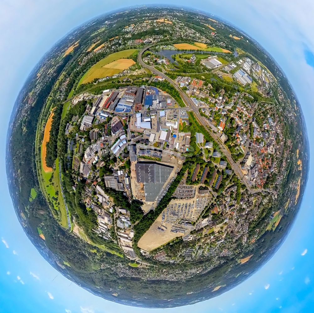 Hattingen von oben - Fish Eye- Perspektive Industrie- und Gewerbegebiet in Hattingen im Bundesland Nordrhein-Westfalen, Deutschland