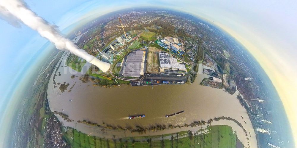 Duisburg von oben - Fish Eye- Perspektive Kraftwerksanlagen des Heizkraftwerkes STEAG Heizkraftwerk Walsum in Duisburg im Bundesland Nordrhein-Westfalen, Deutschland