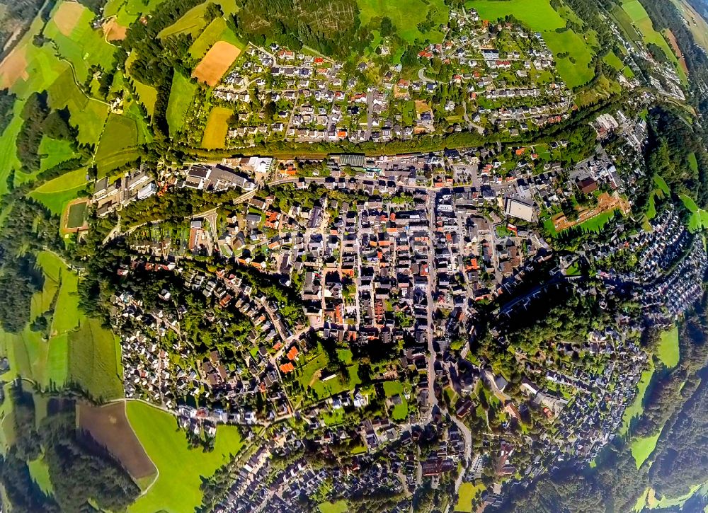 Balve von oben - Fish Eye- Perspektive Ortsansicht in Balve im Bundesland Nordrhein-Westfalen, Deutschland