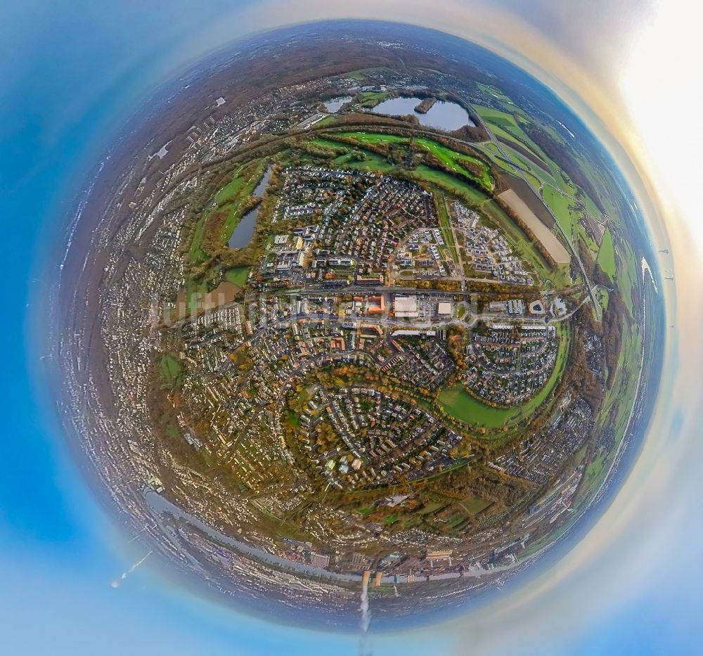 Huckingen von oben - Fish Eye- Perspektive Ortsansicht in Huckingen im Bundesland Nordrhein-Westfalen, Deutschland