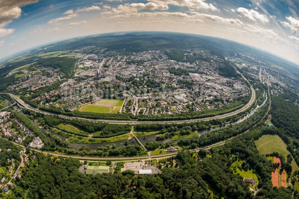 Arnsberg aus der Vogelperspektive: Fish Eye- Perspektive Ortsansicht im Ortsteil Neheim in Arnsberg im Bundesland Nordrhein-Westfalen, Deutschland