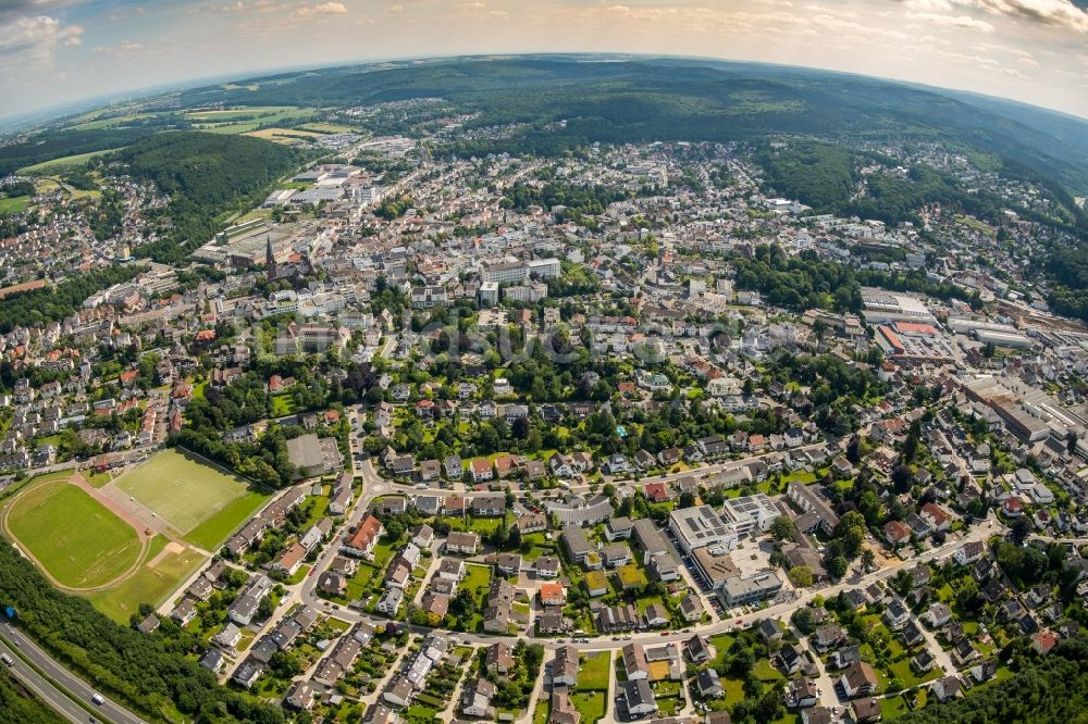 Luftaufnahme Arnsberg - Fish Eye- Perspektive Ortsansicht im Ortsteil Neheim in Arnsberg im Bundesland Nordrhein-Westfalen, Deutschland