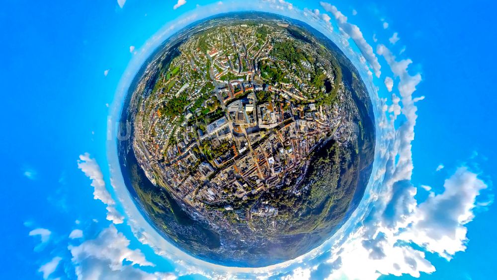 Luftaufnahme Hagen - Fish Eye- Perspektive Stadtzentrum im Innenstadtbereich in Hagen im Bundesland Nordrhein-Westfalen, Deutschland