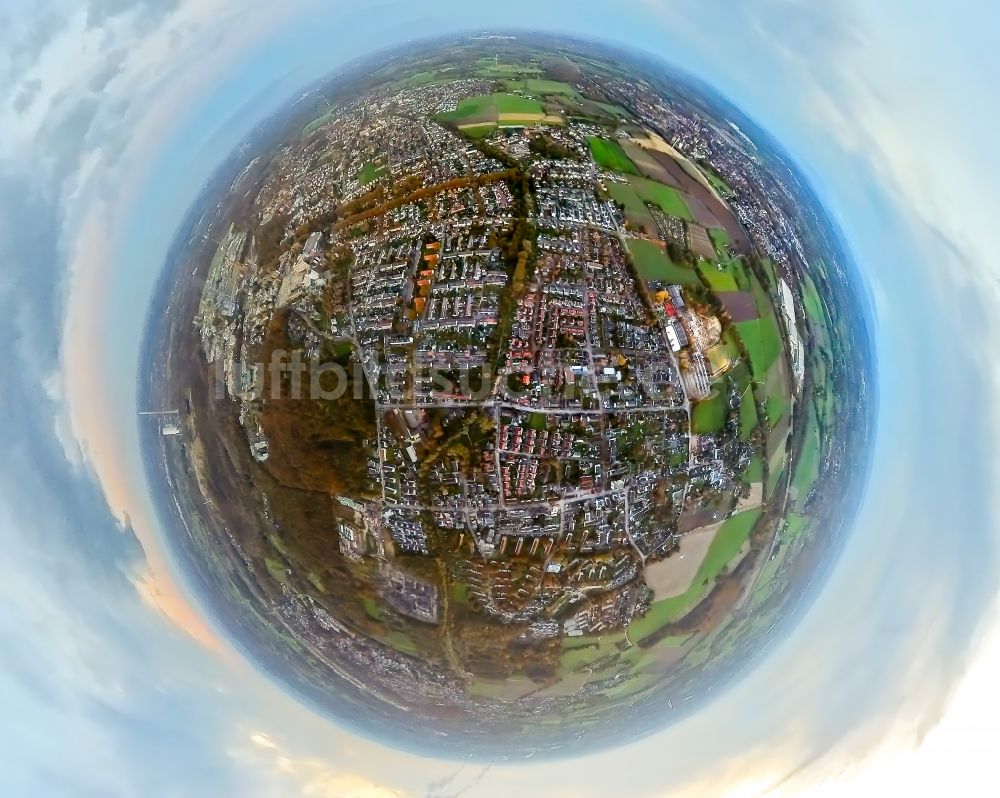 Luftbild Bergkamen - Fish Eye- Perspektive Stadtzentrum im Innenstadtbereich im Ortsteil Weddinghofen in Bergkamen im Bundesland Nordrhein-Westfalen, Deutschland