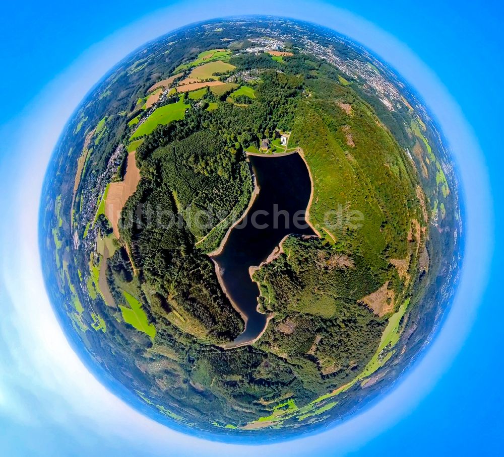 Luftbild Breckerfeld - Fish Eye- Perspektive Staubecken und Stausee in Breckerfeld im Bundesland Nordrhein-Westfalen, Deutschland