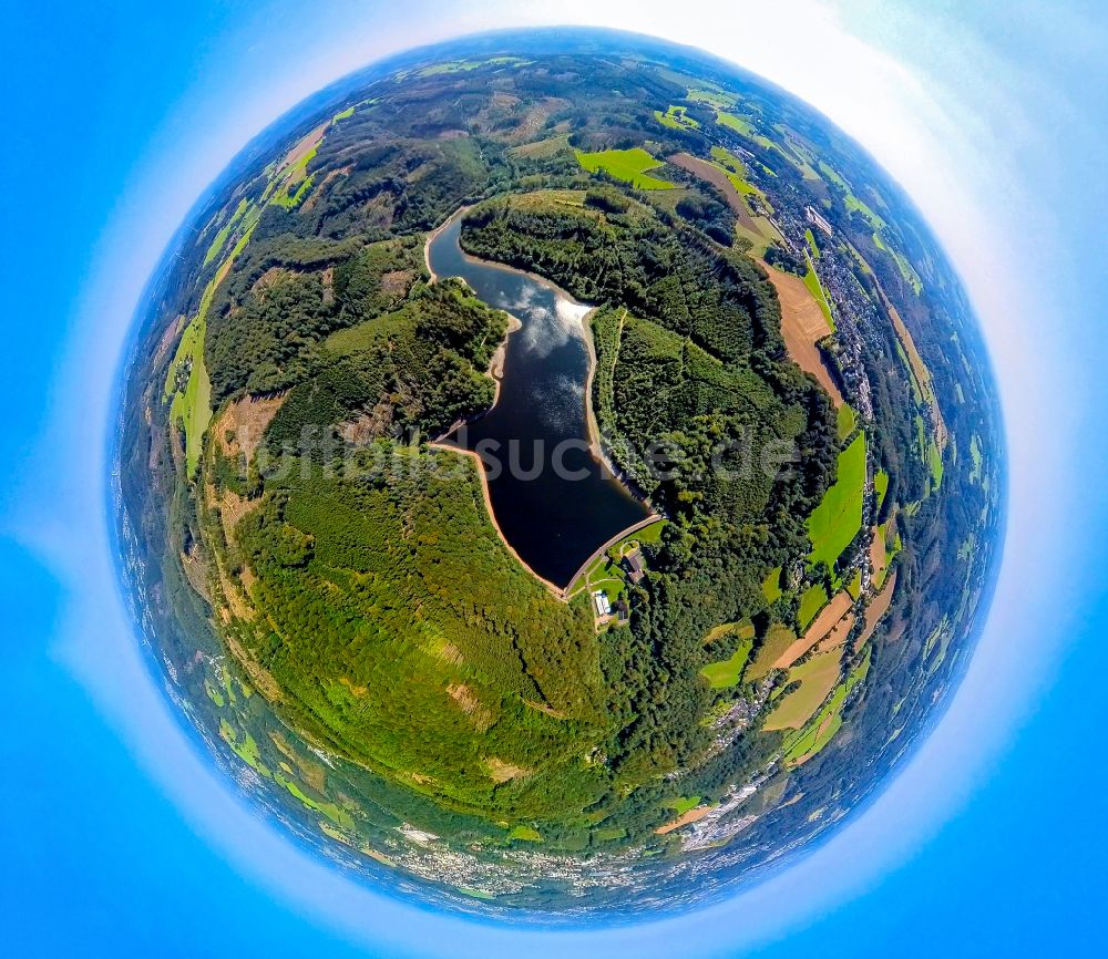 Luftaufnahme Breckerfeld - Fish Eye- Perspektive Staubecken und Stausee in Breckerfeld im Bundesland Nordrhein-Westfalen, Deutschland