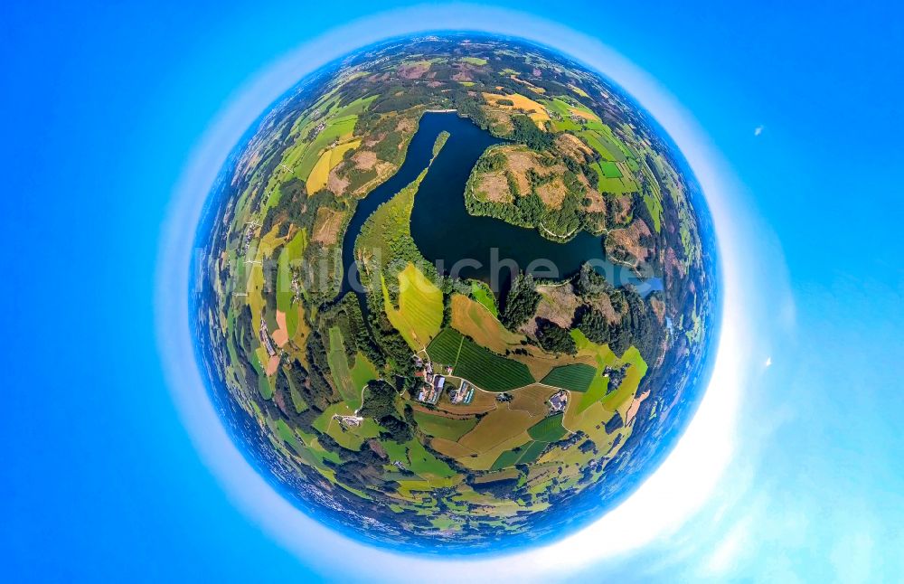 Luftbild Breckerfeld - Fish Eye- Perspektive Staubecken und Stausee in Breckerfeld im Bundesland Nordrhein-Westfalen, Deutschland