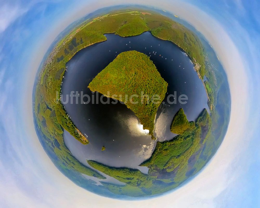 Luftbild Hastenrath - Fish Eye- Perspektive Staubecken und Stausee in Hastenrath im Bundesland Nordrhein-Westfalen, Deutschland