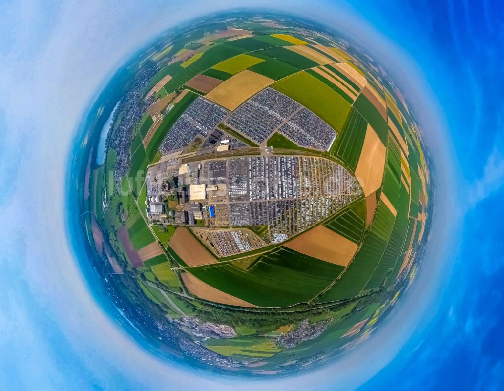 Zülpich von oben - Fish Eye- Perspektive Verteilzentrum auf dem Gelände der CAT Germany GmbH in Zülpich im Bundesland Nordrhein-Westfalen, Deutschland