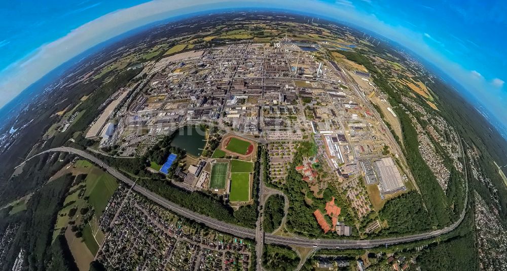 Marl von oben - Fisheye- Luftbild der Anlagen des Chemiepark Marl (ehemals Chemische Werke Hüls AG) im Ruhrgebiet im Bundesland Nordrhein-Westfalen NRW