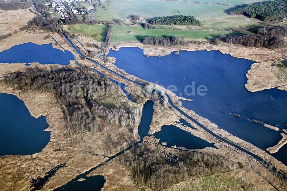 Luftbild Stücken - Flachseelandschaft mit Torfsee am Poschfenn bei Stücken in Brandenburg