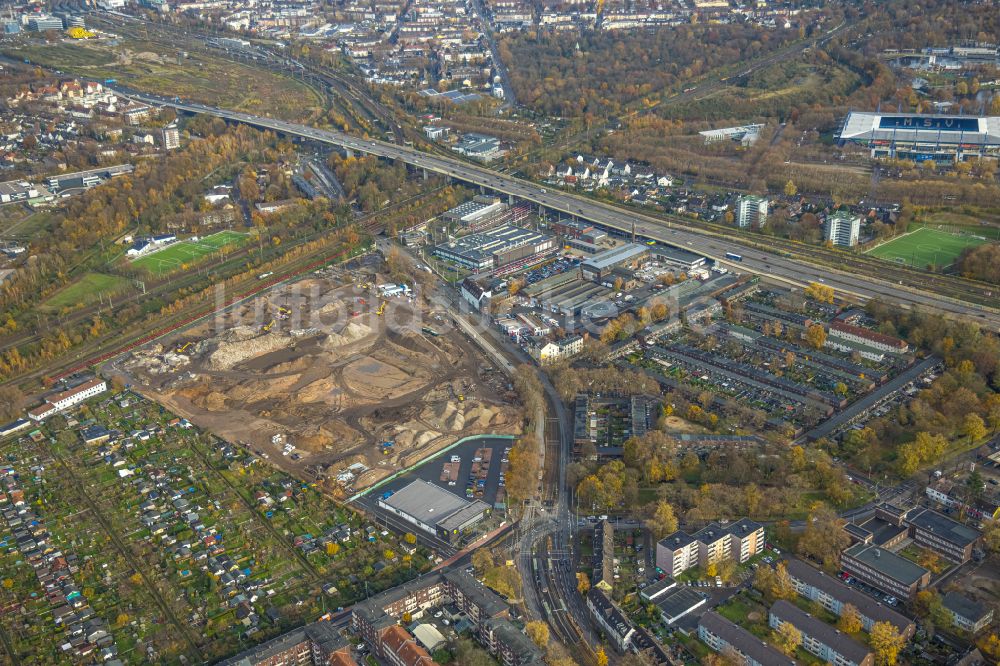 Luftbild Duisburg - Flächen - Abbruch und Entsiegelungsarbeiten am ehemaligen RHI Didier Werk in Duisburg im Bundesland Nordrhein-Westfalen, Deutschland