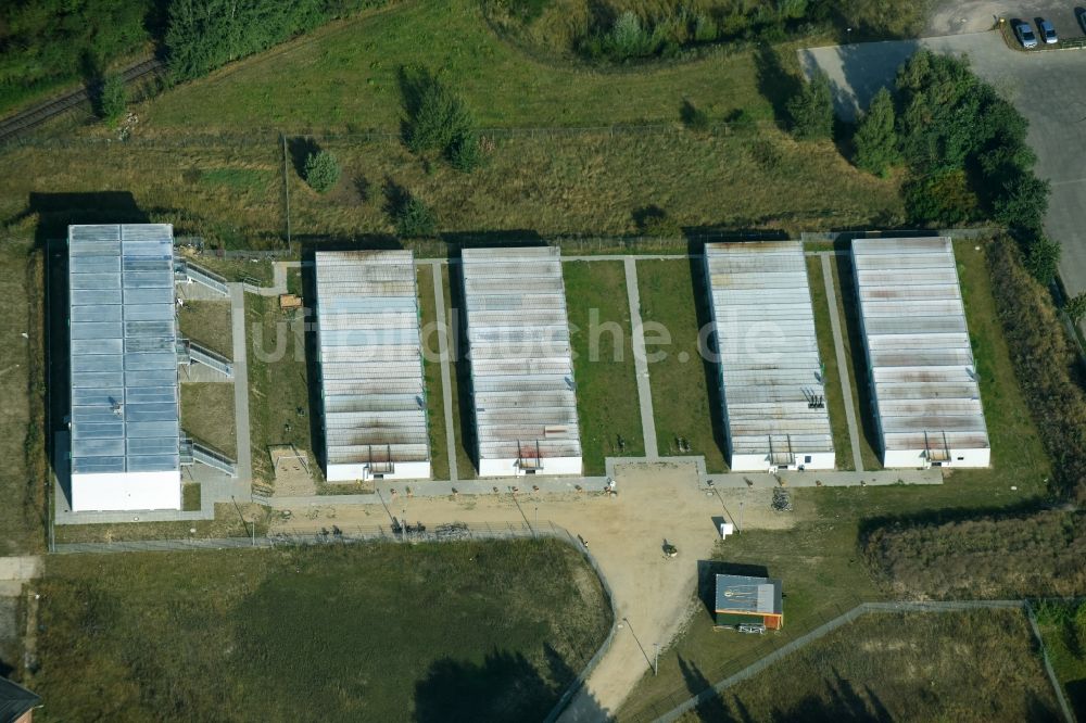 Lüneburg von oben - Flüchtlingsheim- und Asylunterkunfts- Container- Siedlung als Behelfsunterkunft Häcklinger Weg in Lüneburg im Bundesland Niedersachsen