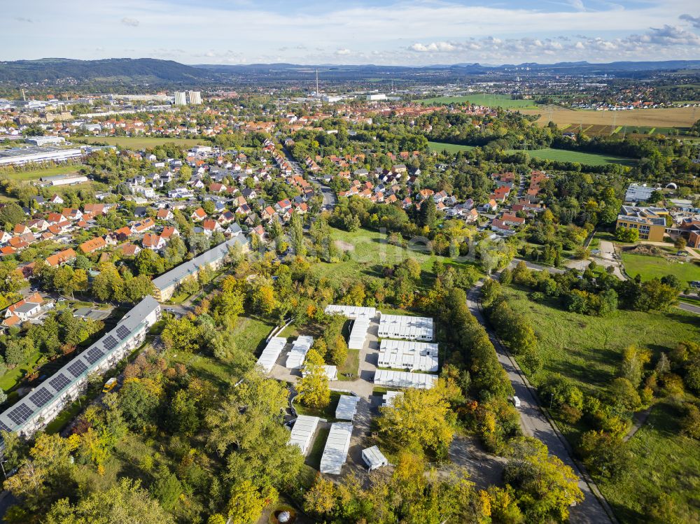 Luftbild Dresden - Flüchtlingsheim- und Asylunterkunfts- Container- Siedlung als Behelfsunterkunft im Ortsteil Lockwitz in Dresden im Bundesland Sachsen, Deutschland