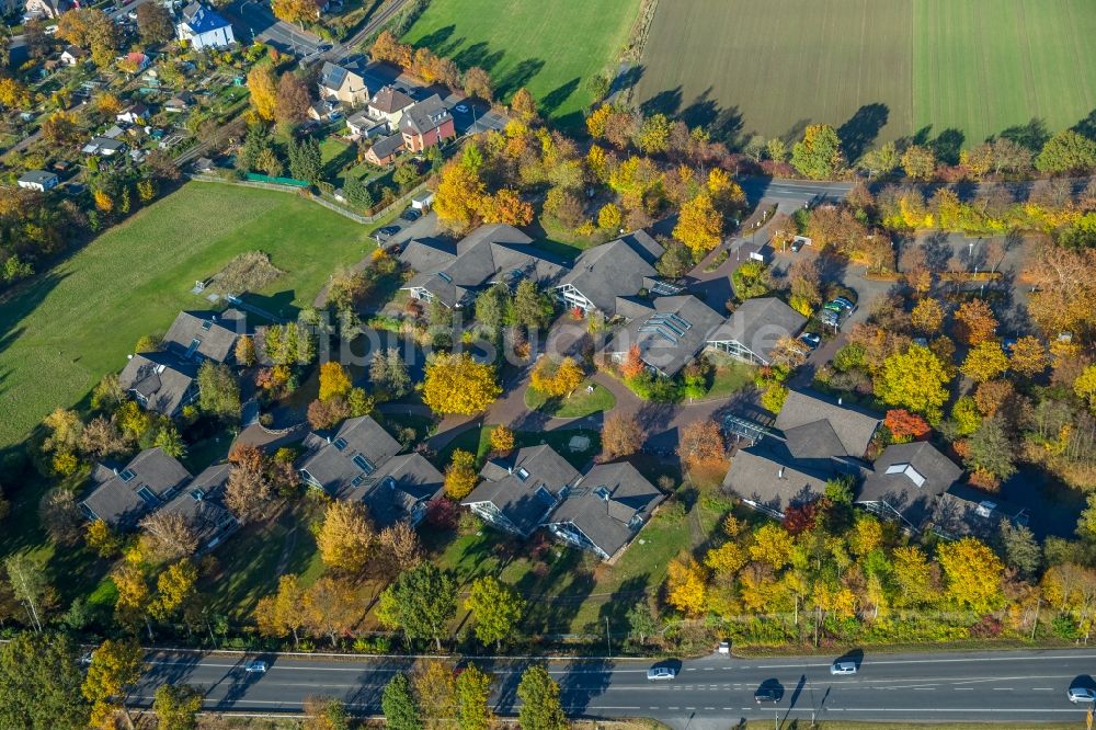 Luftaufnahme Hamm - Flüchtlingsheim- und Asylunterkunfts- Gebäude im ehemaligen Glunz Dorf in Hamm im Bundesland Nordrhein-Westfalen