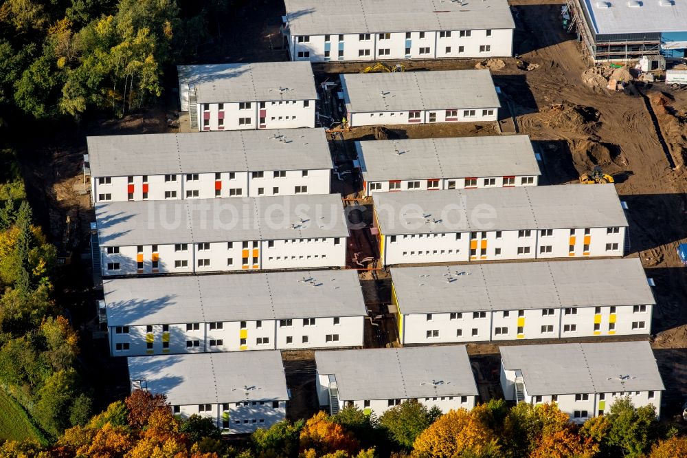 Luftbild Essen - Flüchtlingsheim- und Asylunterkunfts- Gebäude Fischlaken auf dem Gelände des ehemaligen Kutel in Essen im Bundesland Nordrhein-Westfalen