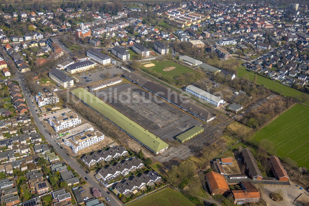 Luftbild Hamm - Flüchtlingsheim- und Asylunterkunfts- Gebäude auf dem Gelände der ehemaligen Newcastle Barracks in Hamm im Bundesland Nordrhein-Westfalen