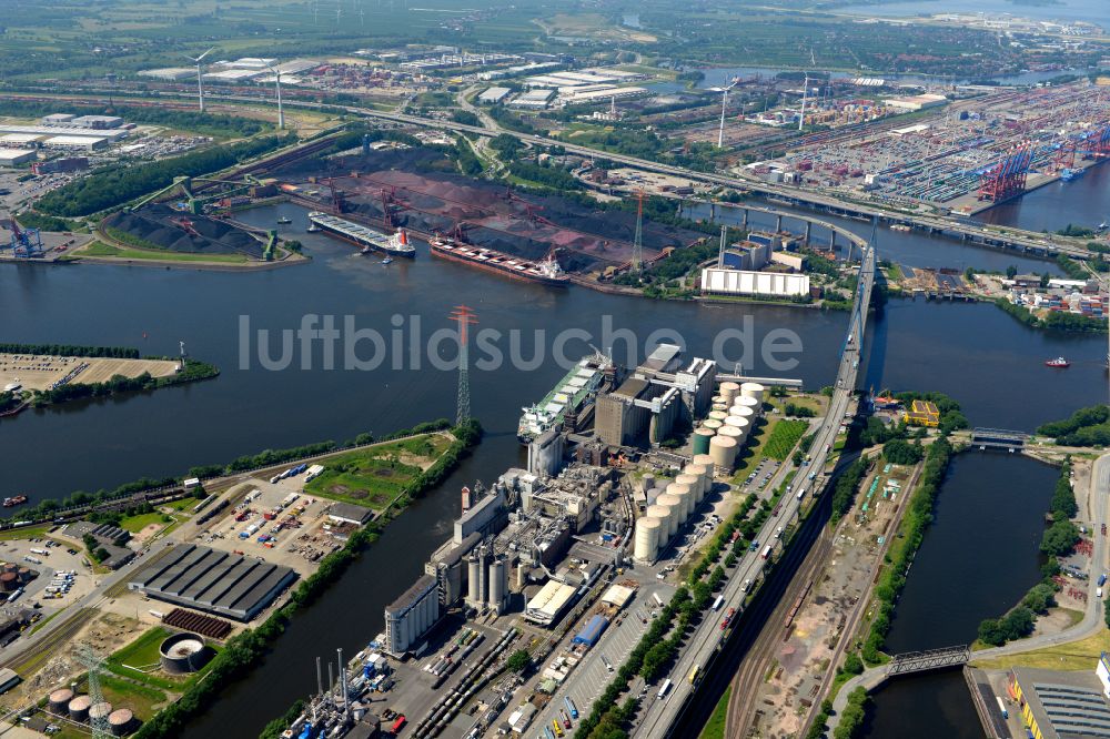 Hamburg von oben - Fluß - Brückenbauwerk Köhlbrandbrücke im Ortsteil Steinwerder in Hamburg, Deutschland