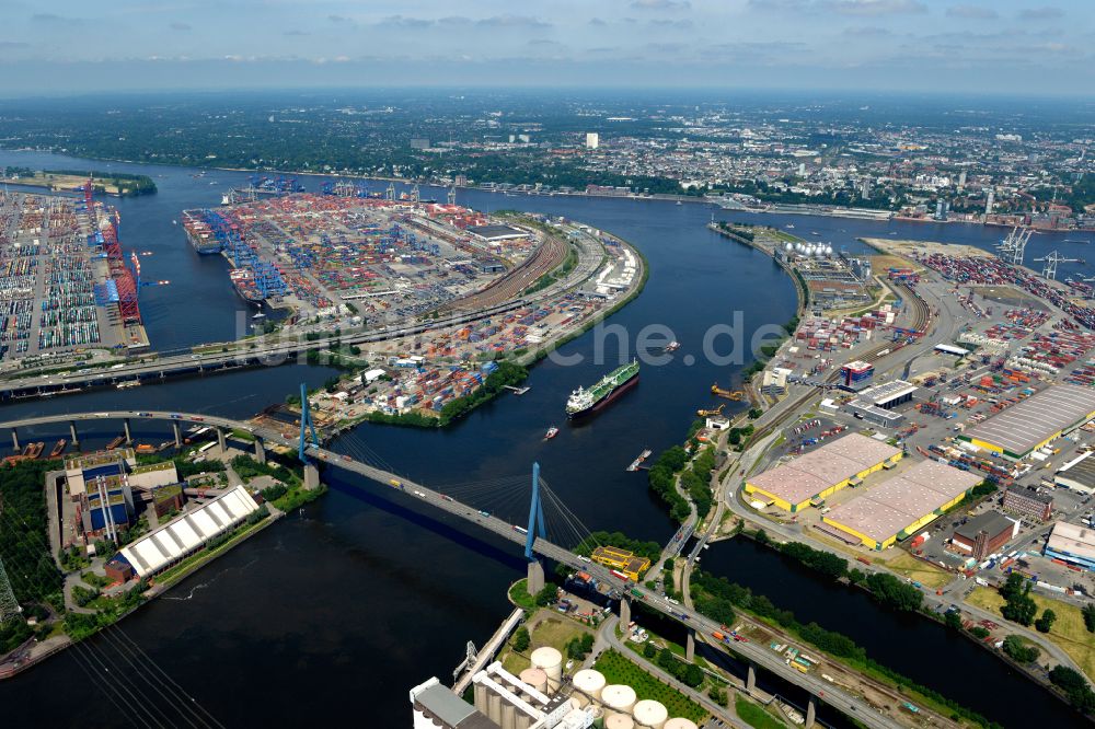 Luftbild Hamburg - Fluß - Brückenbauwerk Köhlbrandbrücke im Ortsteil Steinwerder in Hamburg, Deutschland