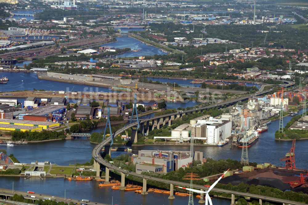 Hamburg von oben - Fluß - Brückenbauwerk Köhlbrandbrücke im Ortsteil Steinwerder in Hamburg, Deutschland