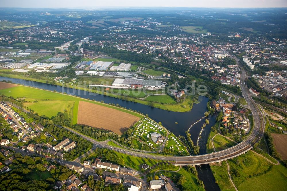 Luftaufnahme Hattingen - Fluß - Brückenbauwerk Ruhrbrücke in Hattingen im Bundesland Nordrhein-Westfalen