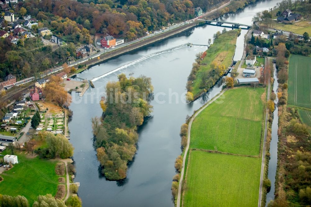 Luftaufnahme Hattingen - Fluß - Brückenbauwerk Schwimmbrücke Dahlhausen in Hattingen im Bundesland Nordrhein-Westfalen