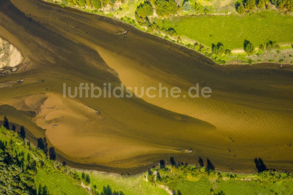 Wesel aus der Vogelperspektive: Fluß- Delta und Strom- Mündung des Flusses Lippe in Wesel im Bundesland Nordrhein-Westfalen