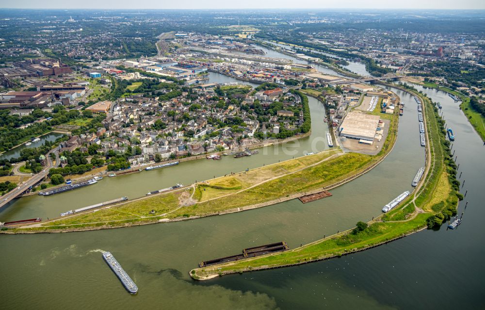 Luftbild Duisburg - Fluss- Delta und Strom- Mündung der Ruhr in den Rhein in Duisburg im Bundesland Nordrhein-Westfalen