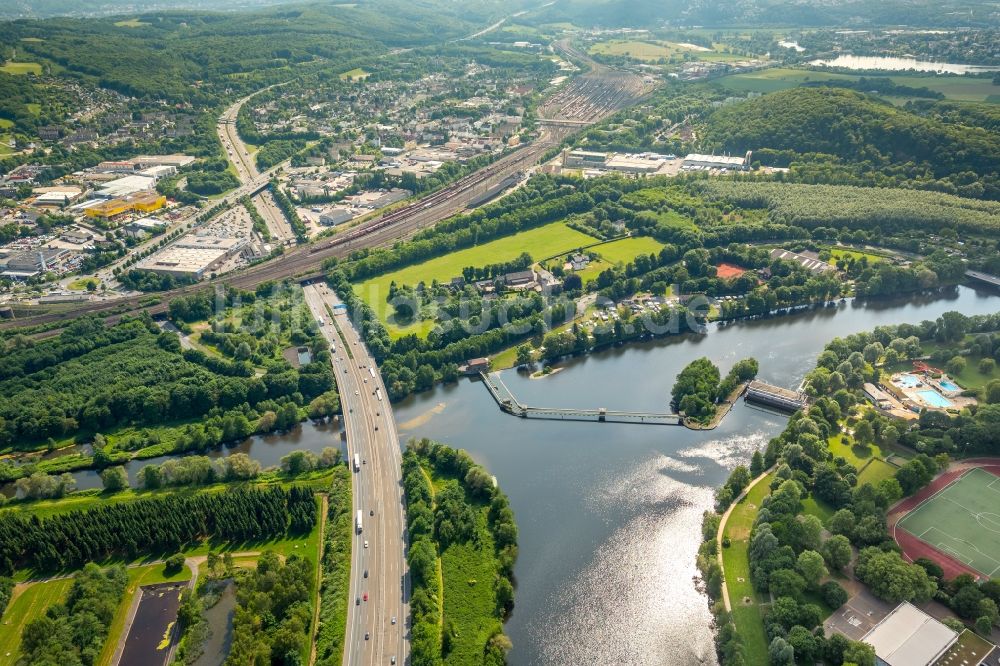 Luftbild Herdecke - Fluß- Delta und Strom- Mündung Ruhr zur Volme in Herdecke im Bundesland Nordrhein-Westfalen, Deutschland