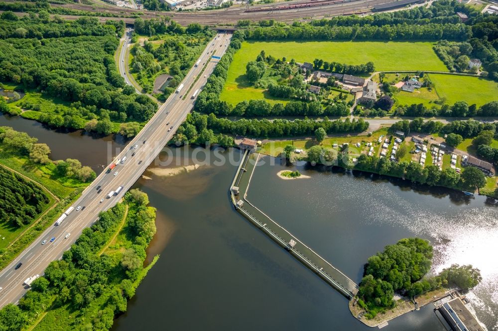 Herdecke von oben - Fluß- Delta und Strom- Mündung Ruhr zur Volme in Herdecke im Bundesland Nordrhein-Westfalen, Deutschland