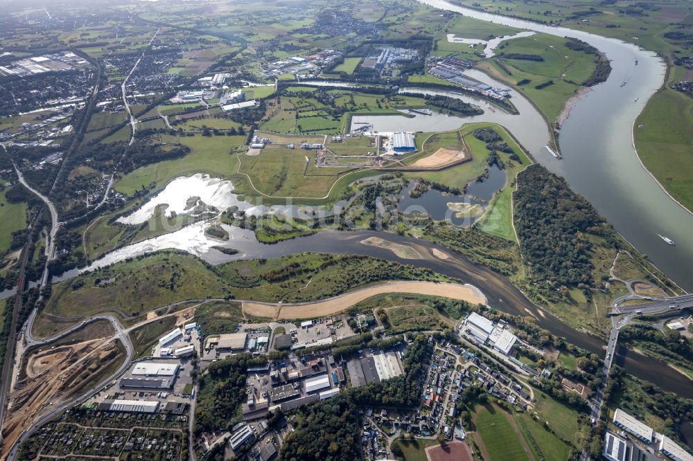 Luftaufnahme Wesel - Fluß- Delta und Strom- Mündung zwischen Lippemündung und Rhein im Ortsteil Lippedorf in Wesel im Bundesland Nordrhein-Westfalen, Deutschland