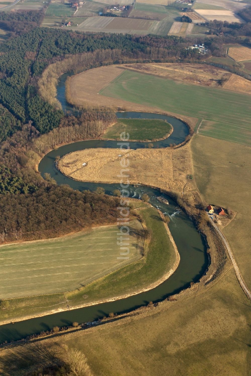 Datteln von oben - Fluss Lippe in Datteln im Bundesland Nordrhein-Westfalen