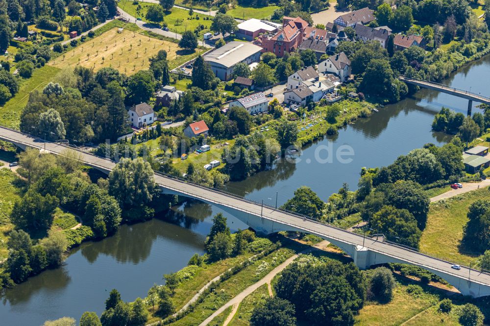 Heven von oben - Flussbrücke über die Ruhr in Heven im Bundesland Nordrhein-Westfalen, Deutschland