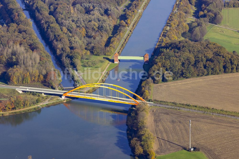 Luftaufnahme Datteln - Flußbrücke Dattelner-Meer-Bogen in Datteln im Bundesland Nordrhein-Westfalen, Deutschland