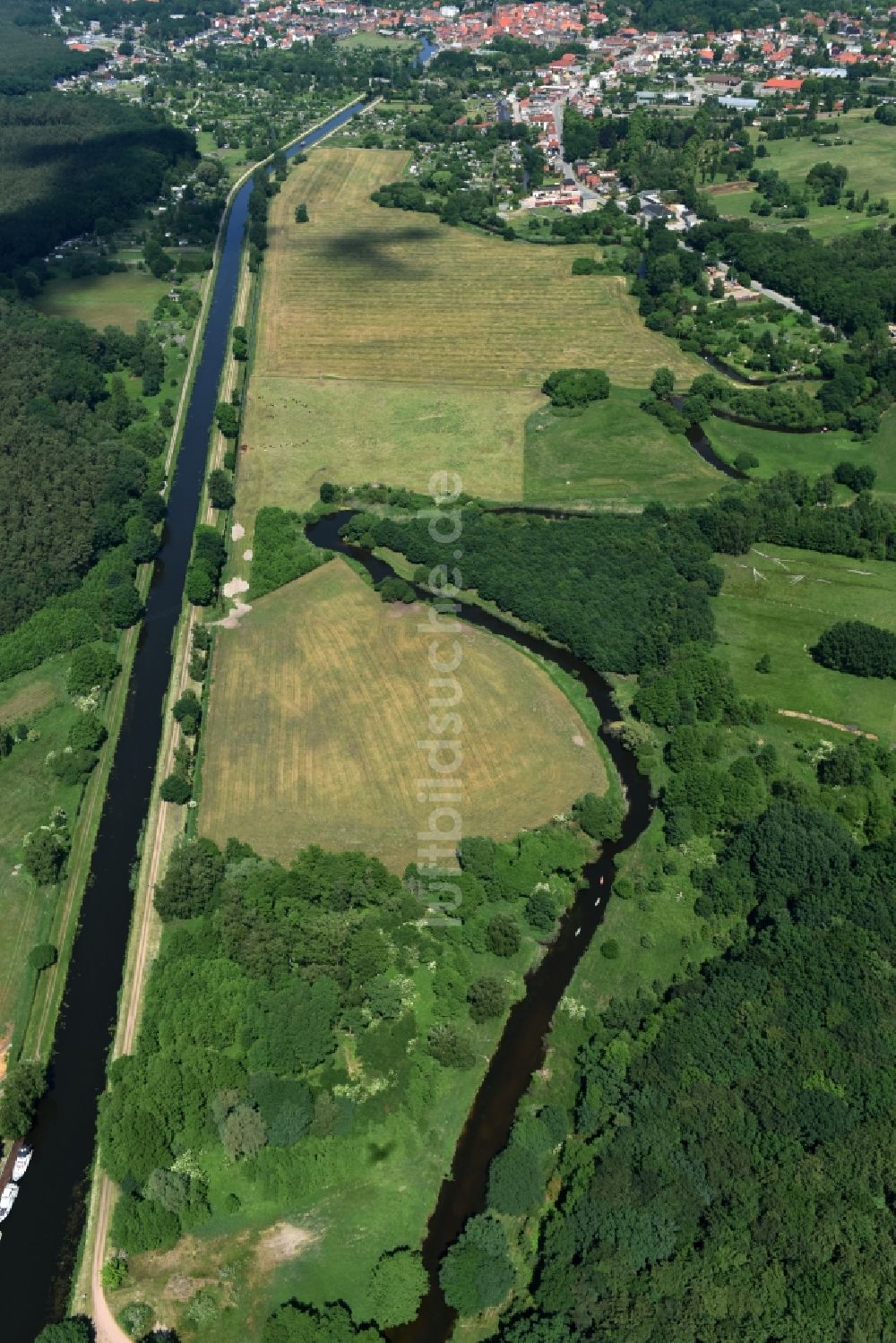 Luftaufnahme Grabow - Flussverlauf der alten Elde bei Grabow im Bundesland Mecklenburg-Vorpommern