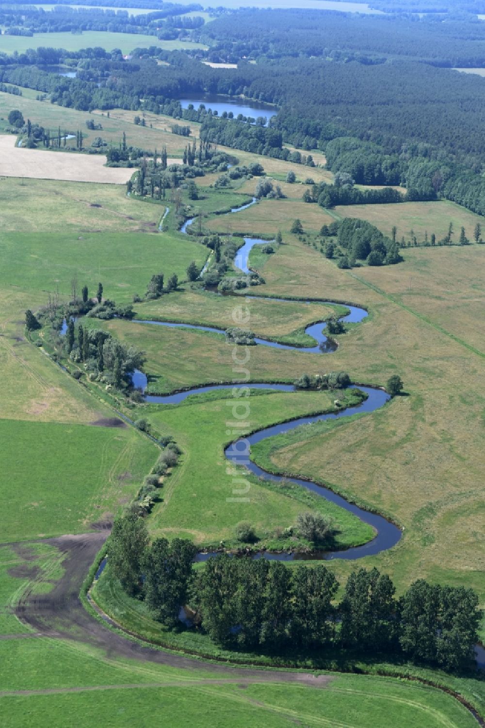 Eldena von oben - Flussverlauf der alten Elde bei Güritz / Eldena im Bundesland Mecklenburg-Vorpommern