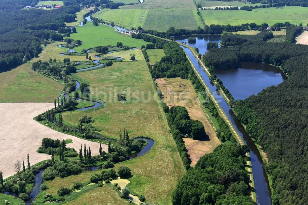 Eldena von oben - Flussverlauf der alten Elde bei Güritz / Eldena im Bundesland Mecklenburg-Vorpommern