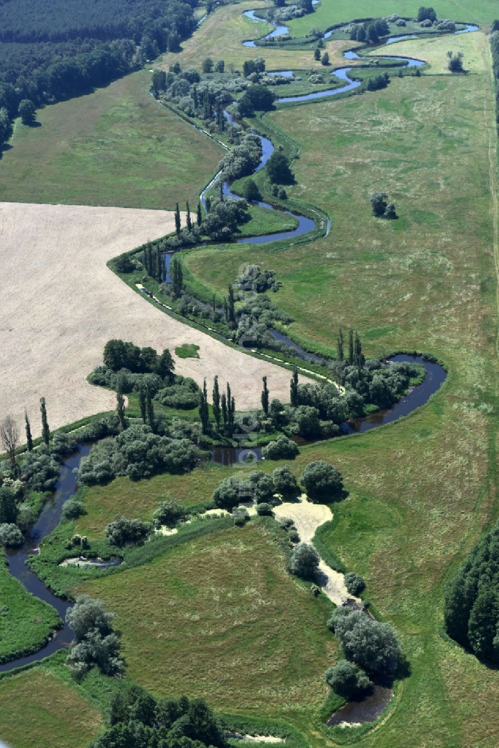 Eldena aus der Vogelperspektive: Flussverlauf der alten Elde bei Güritz / Eldena im Bundesland Mecklenburg-Vorpommern