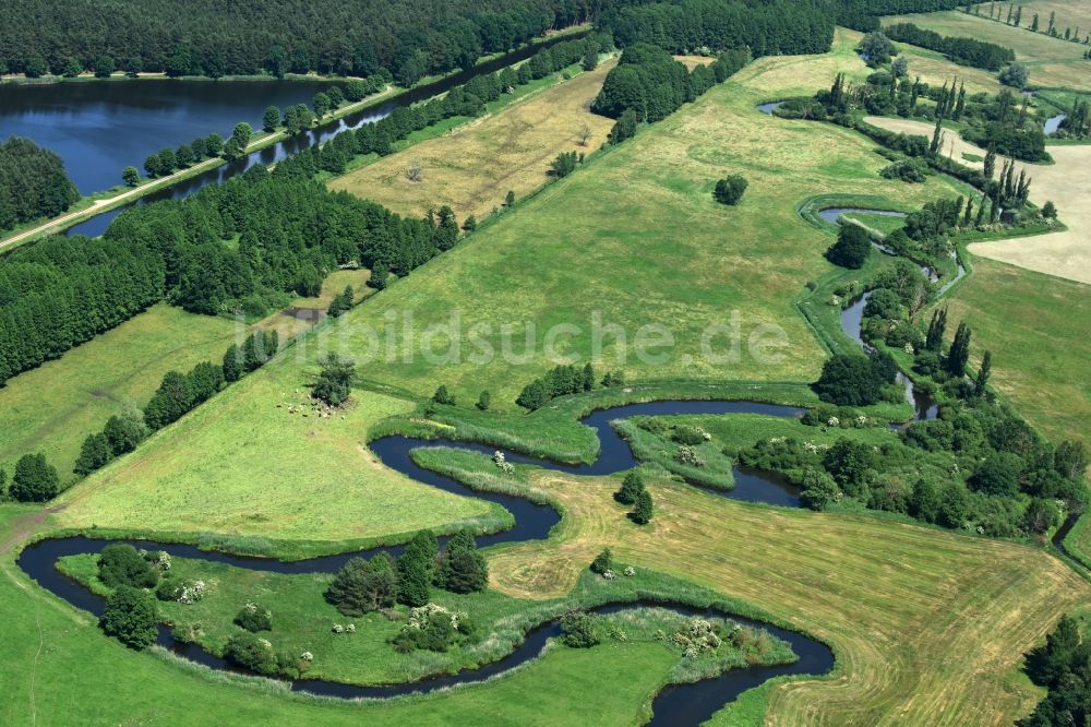 Luftaufnahme Eldena - Flussverlauf der alten Elde bei Güritz / Eldena im Bundesland Mecklenburg-Vorpommern