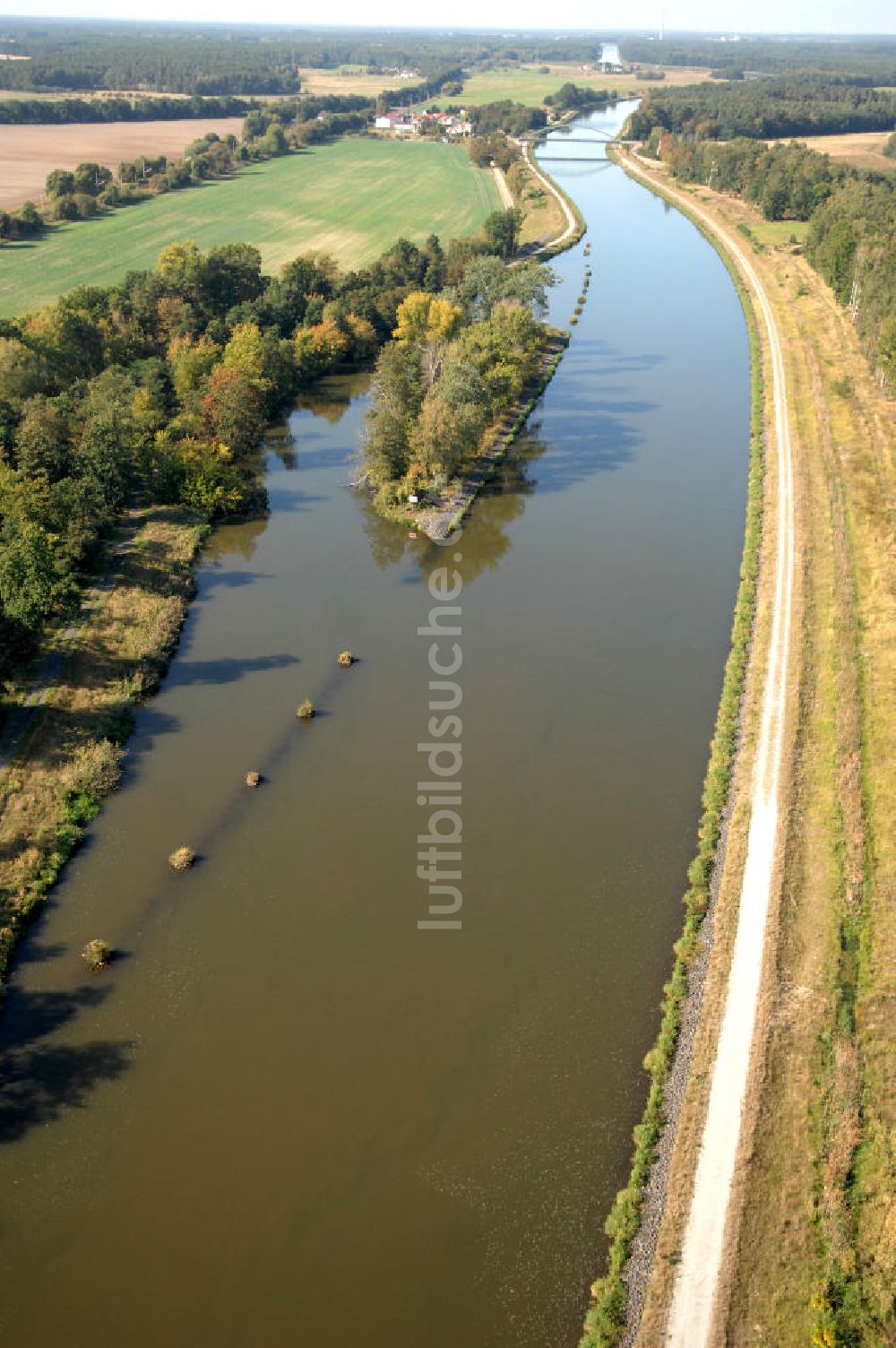 Wusterwitz von oben - Flussverlauf des Elbe-Havel-Kanal zwischen Wusterwitz und Kade