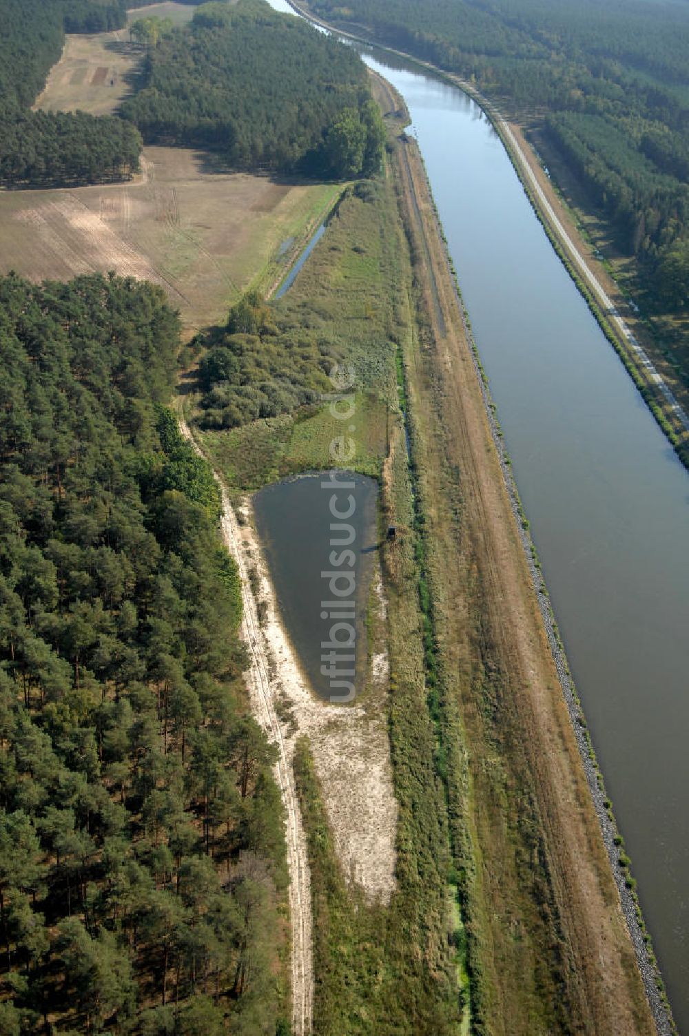 Luftaufnahme Wusterwitz - Flussverlauf des Elbe-Havel-Kanal zwischen Wusterwitz und Kade