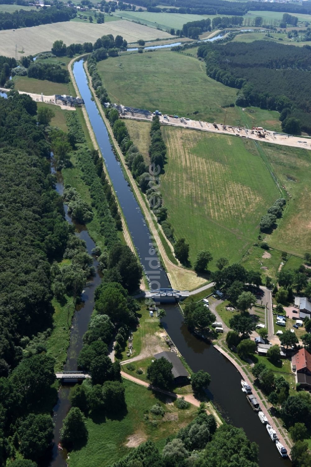 Grabow aus der Vogelperspektive: Flussverlauf der Elde bei Grabow im Bundesland Mecklenburg-Vorpommern